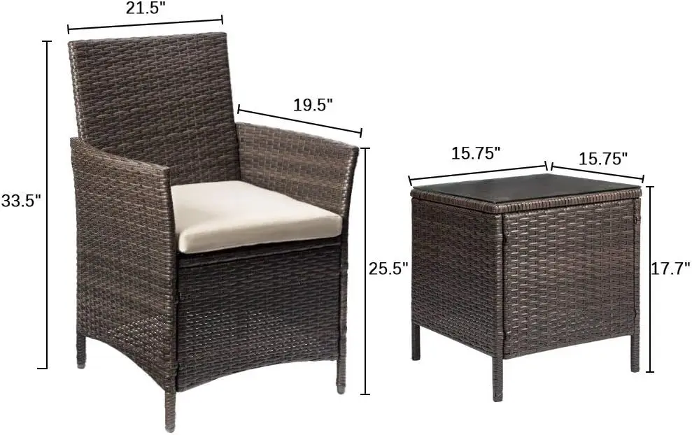 Courtyard porch furniture set 3-piece set PE rattan table and chair outdoor garden furniture set