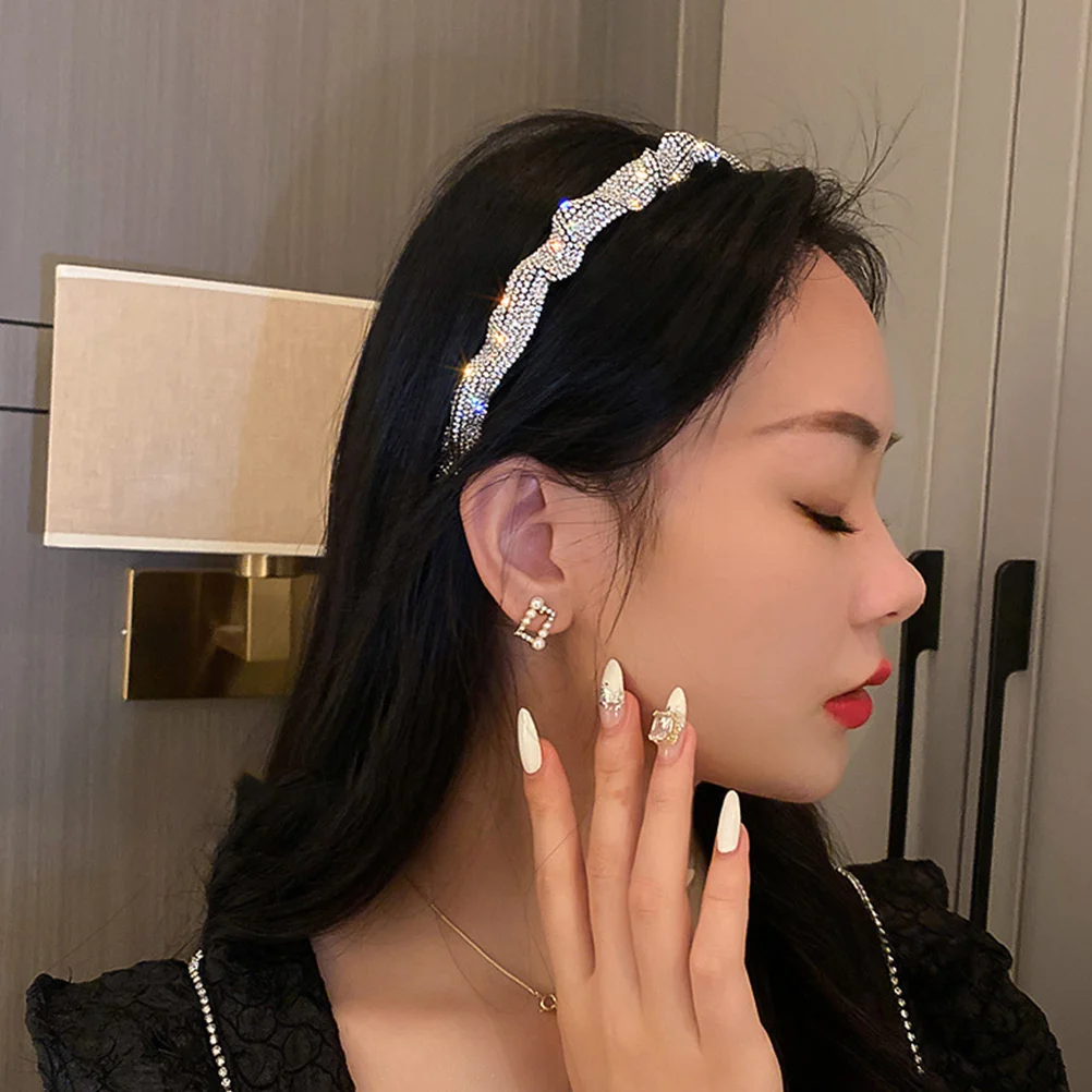 

Rhinestone Headband Daily Wear Women Hairband Full Diamond Fashionable for Woman Headdress Flannel Girl Travel