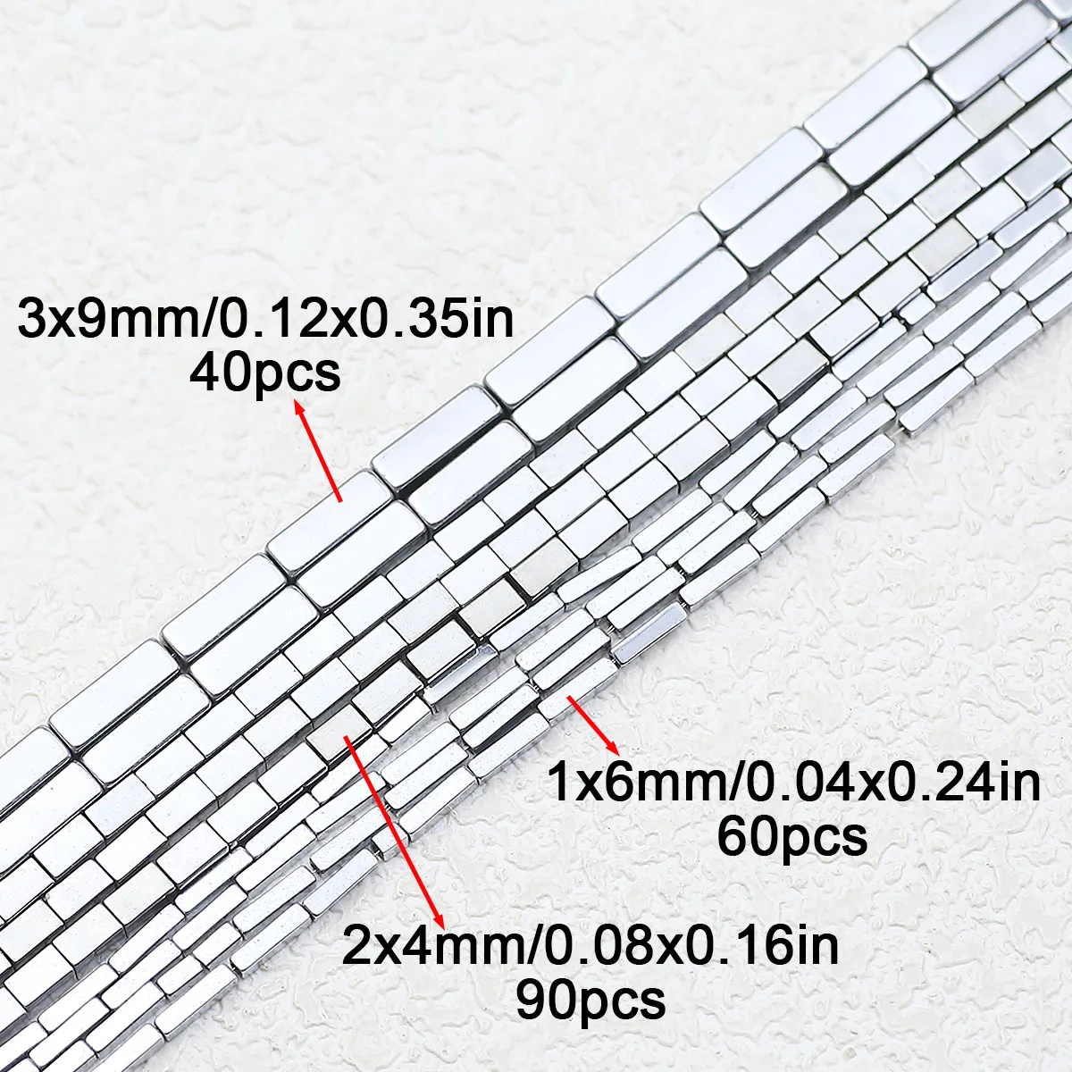 4/6/9MM Rectangle Natural Stone Plating Silvery Hematite Spacers Loose Beads For DIY Jewelry Making Bracelet Charms Accessories