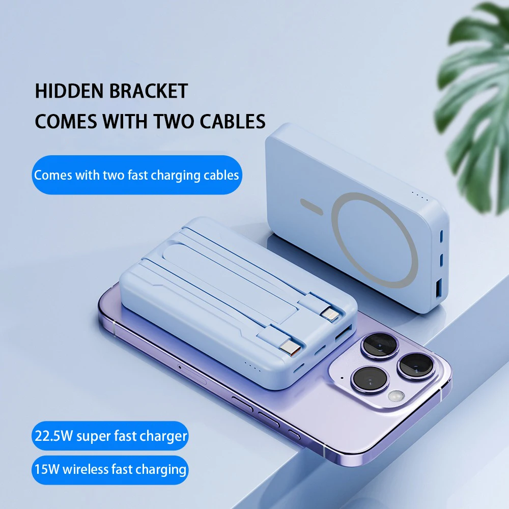 

Magnetic Power Bank 10000mAh 22.5W Fast Charging Wireless Charging Comes with Dual Cables 3 Ports with Stand for iPhone 16 15 14