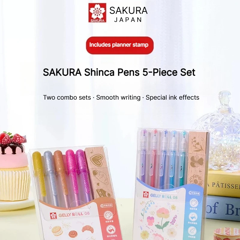 SAKURA Gelly Roll Colorful Gel Pen Set of 5 (Including Planner Stamps), Suitable For Drawing By Middle /primary School Students.