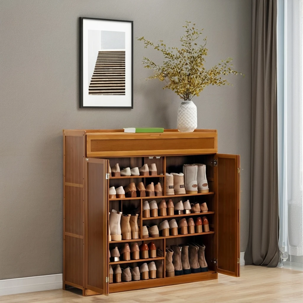 

Bamboo Shoe Cabinet Thin Solid Wood Shoe Rack for Home Entrance or Living Room