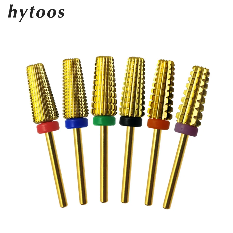 HYTOOS Gold 5 in 1 Tapered Carbide Nail Drill Bits With Cut 3/32