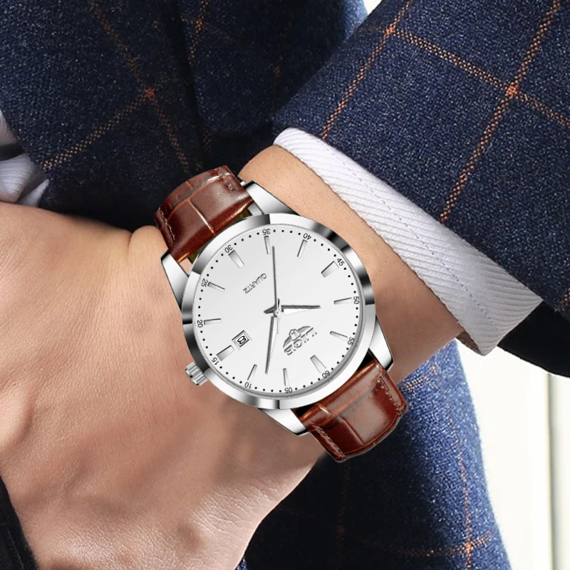 ساعة كوارتز أصلية من LIGE 2025 للرجال فاخرة كلاسيكية مقاومة للماء بحزام جلدي بسيط لتقويم الأعمال للرجال reloj