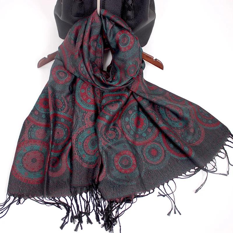 

Pashimina Silk Scarf Paisley Jacquard Autumn Warp Winter Shawl Cashmere Fringes Hijab Long 2 Tones Soft High Quality