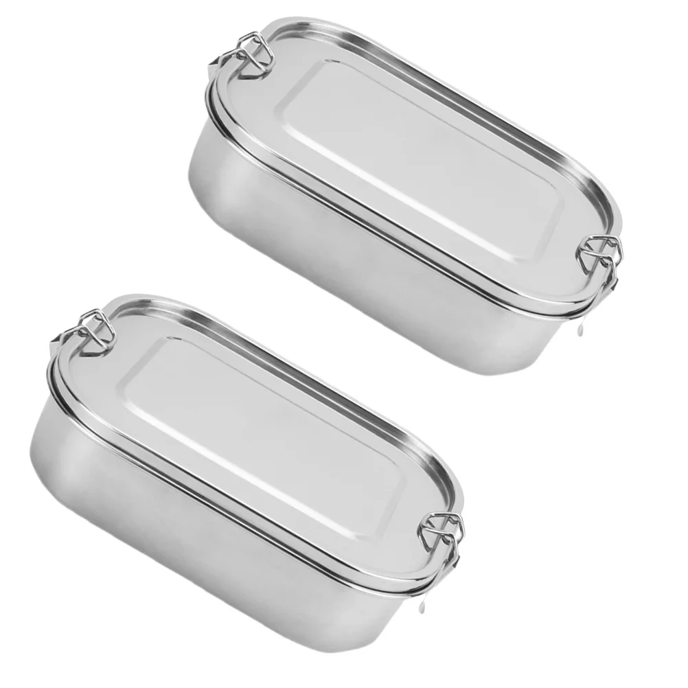 

2pcs Stainless Steel Lunch Box Rectangular Snack Box Fast Food Box Container for Home School Camping (Single Layer with Buckle)