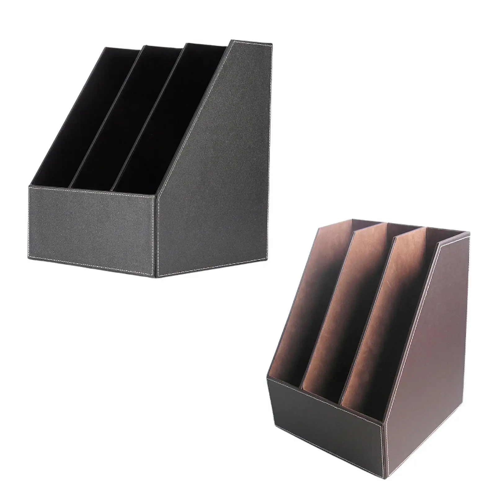 Desk File Organizer PU Leather 3 Grids Multipurpose File Shelf A4 Papers Storage Rack for Home Dorm Workspace Bedroom Farmhouse