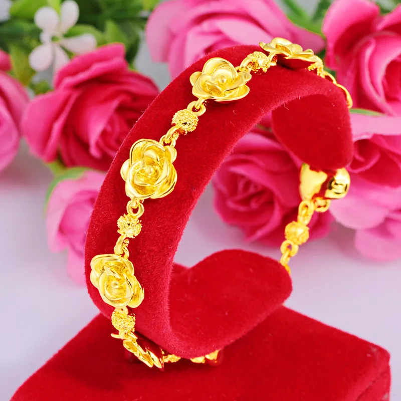 

New Fashion Rose Gold Plated Bracelet for Women Never Fade Reproduction 100% 18K Gold Ethnic Style Original Wedding Jewelry