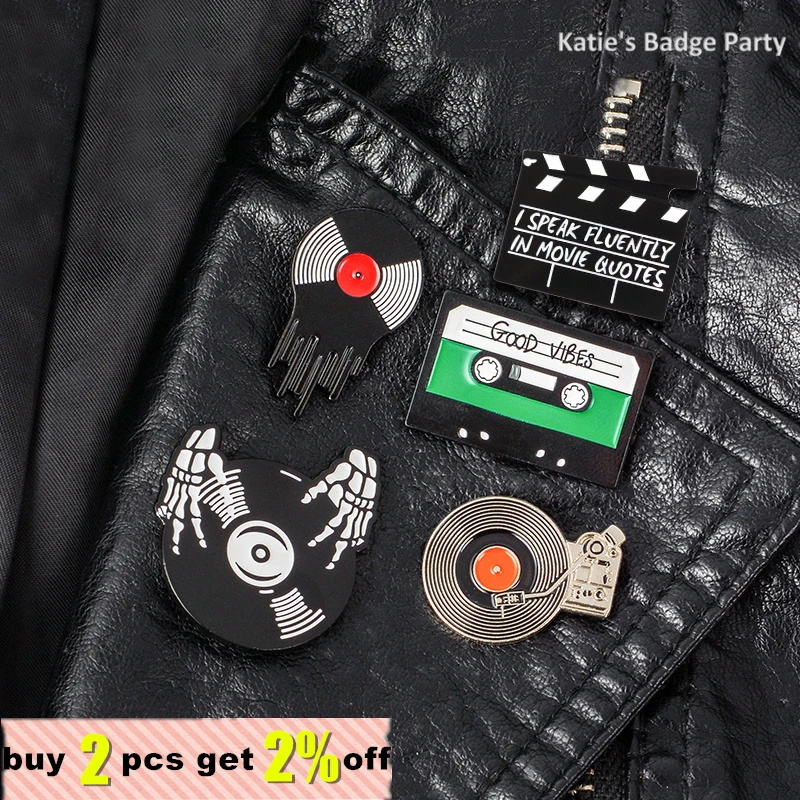 Punk Music Lovers smalto Pin buone vibrazioni nastro DJ vinile giradischi distintivo spilla spilla s Jeans camicia gioielli regali all\'ingrosso