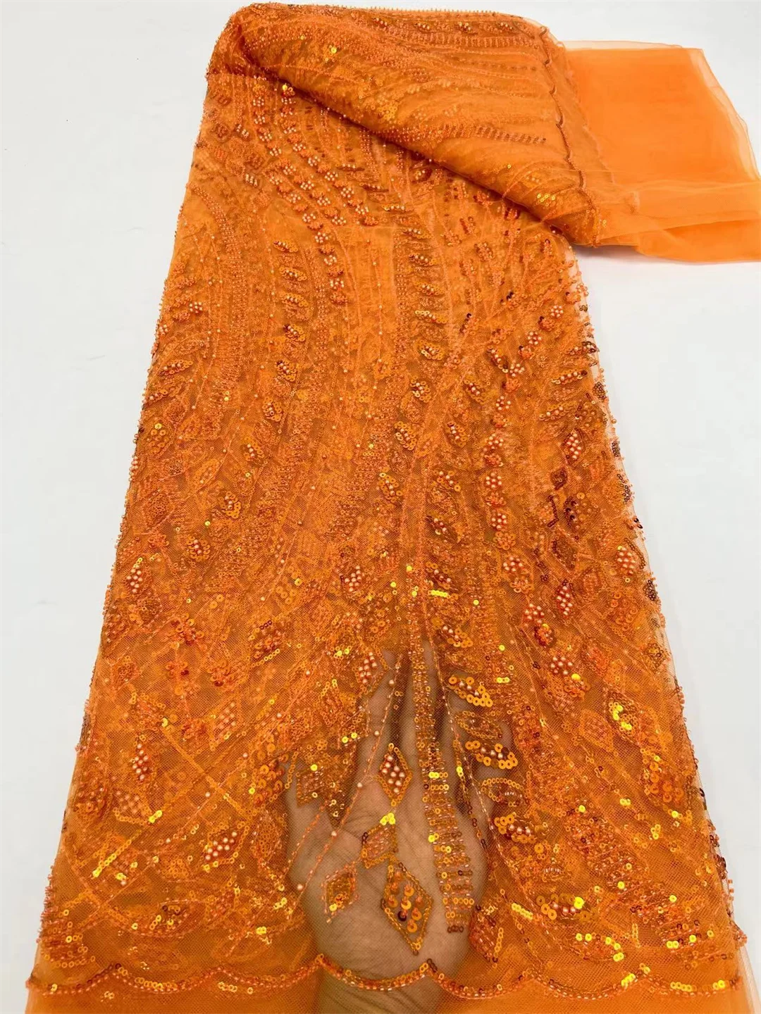

Luxury Beads Lace African 2025 High Quality 5 Yards Handmade beads Sequins Fabric Nigeria For Evening Party Dres
