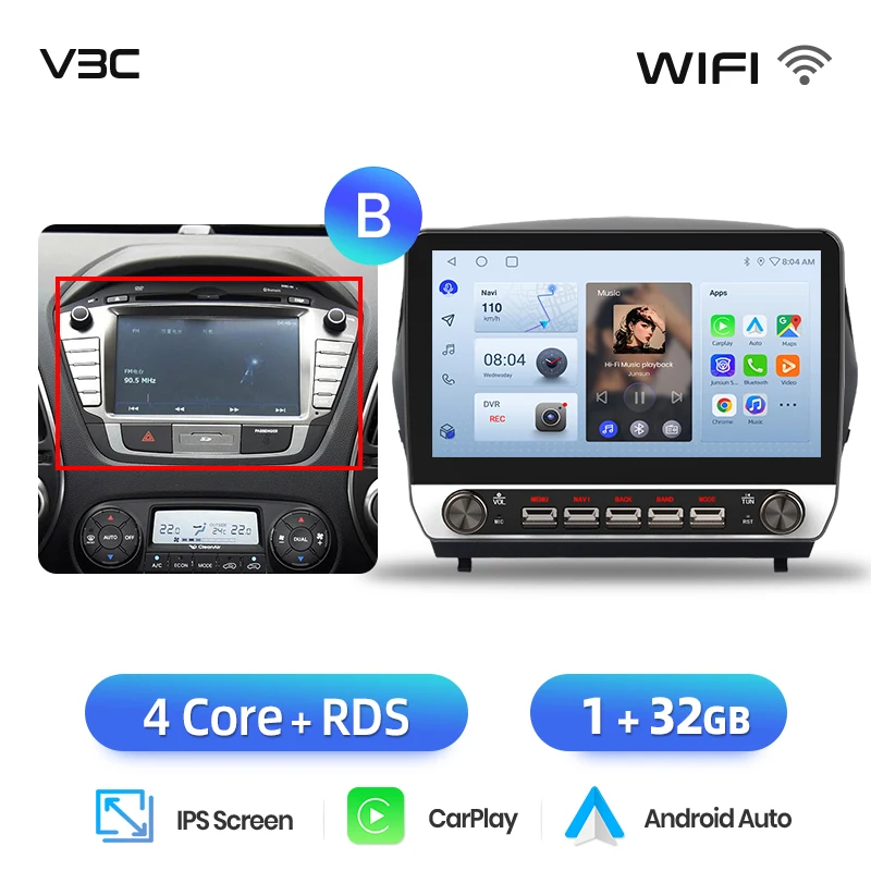 Junsun 10.1 "Knoppen Draadloze Carplay Android Auto Radio voor Hyundai Tucson 2 ix35 2009 2010-2015 Bluetooth GPS Navi 4G DSP