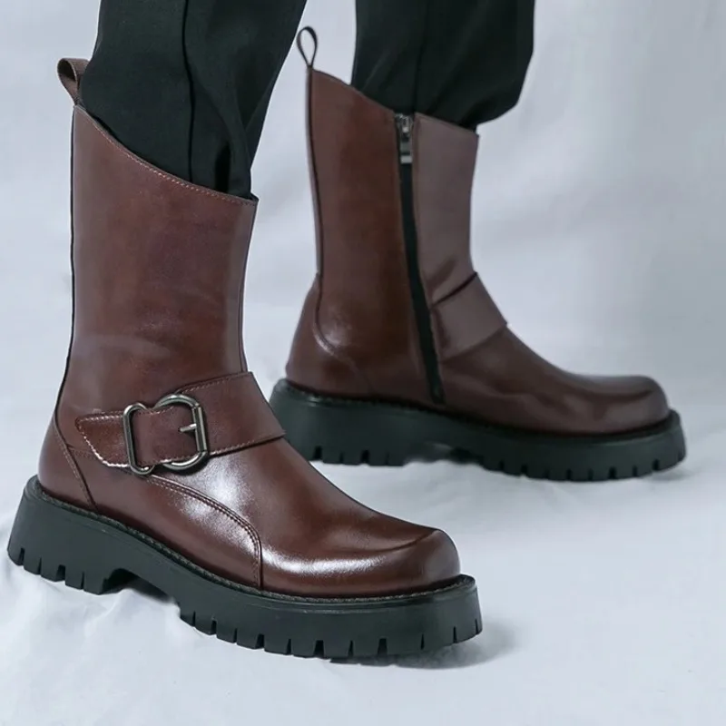 

High Quality Leather Shoes for Man Fashion Designer Casual Boots for Mens Luxury Cool Motorcycle Leather Boots Botas Para Hombre