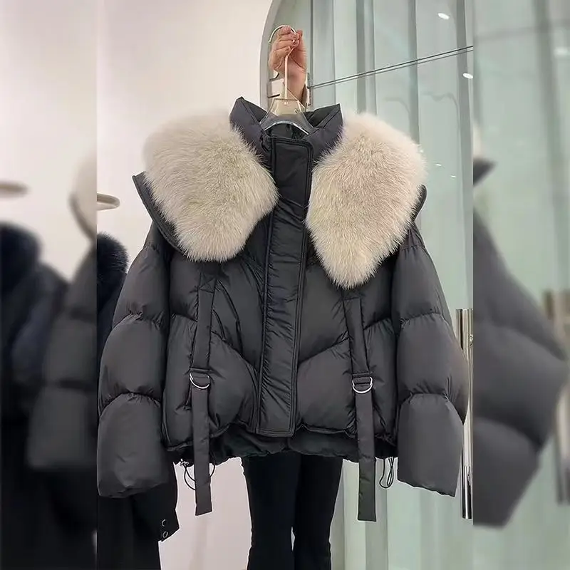 

2024 winter new fashion loose cotton-padded coat big hair collar small thin female cotton-padded coat