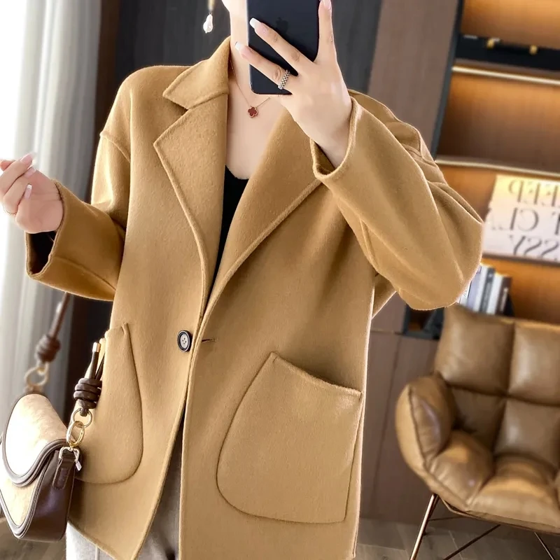 

Women's Short coat 2025 Autumn/winter New Casual double-sided Woolen Jackets Ladies Korean version Loose Simple Solid Wool Coats