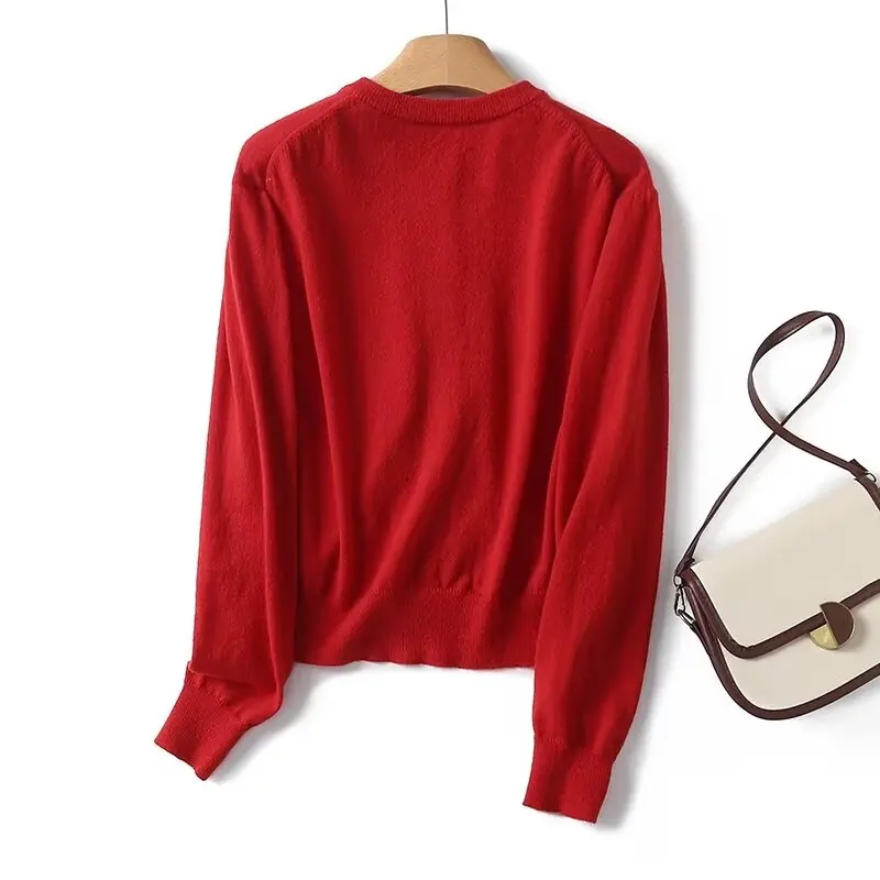 Tangada 2024 Women Red Cardigan Sweaters Buttons Long Sleeve Female Jumper 4C010