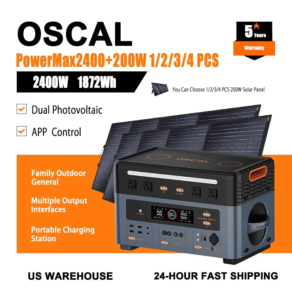 

Электростанция 1872WH OSCAL, оснащенная солнечной панелью мощностью 200 Вт, на выбор 1/2/3/4 шт., для предметов первой необходимости в доме, множественная защита, управление через приложение