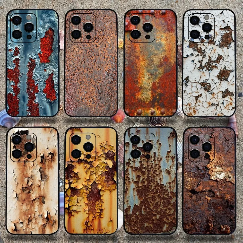 Rusty Tattered Phone Case For Apple iPhone 15,14,13,12,11,Pro,X,XS,Max,XR,Plus,Mini Soft  black shell