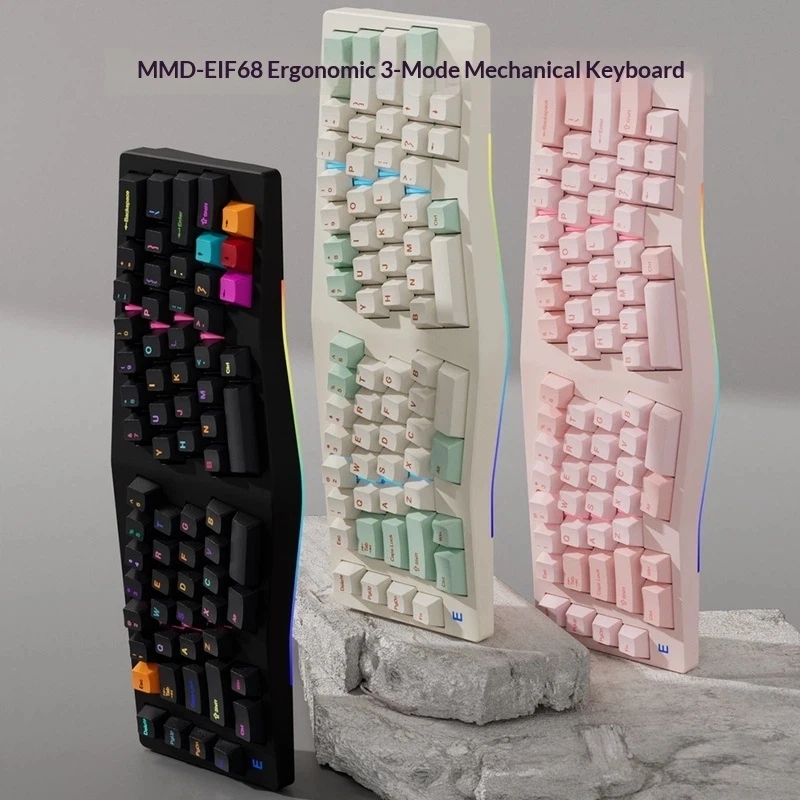 Fmouse Eif68 Ergonomic Mechanical Keyboard Trimode Bluetooth 2.4g Wired Hot Swappable Via Qmk With Wristrest For Office Games