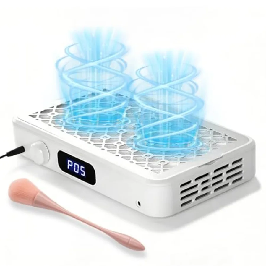 Nail Dust Collector Professional Dual Turbo 5-Speed with LED Display Reusable Filter for Acrylic Nails Salon and Home Use Blue