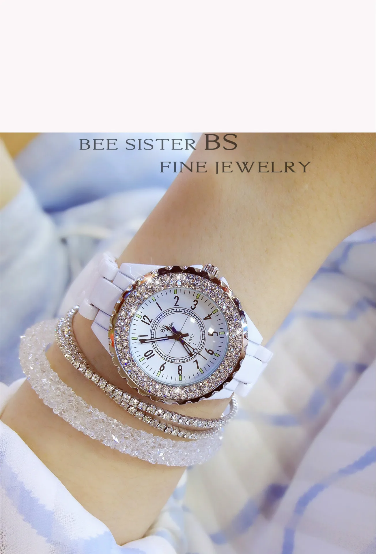 Reloj de mujer de marca, relojes de cerámica ligeros de lujo, reloj de pulsera de cuarzo a la moda con diamantes simples y resistentes al agua para mujer, regalo