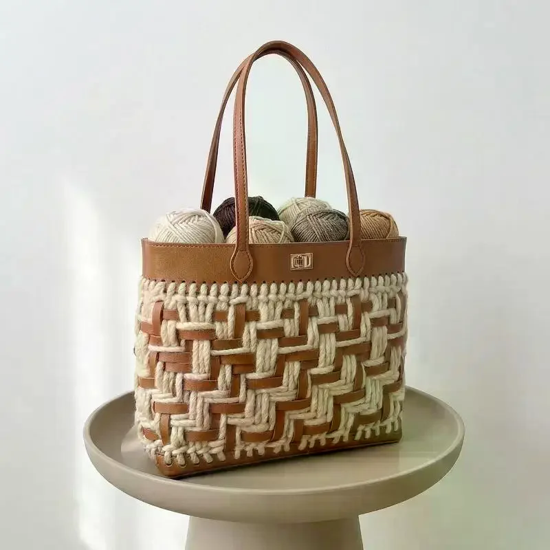PU Leather Woven Bag Handle for DIY Replacement Handbag Straps Suitable for Purse Tote Bag Crafting