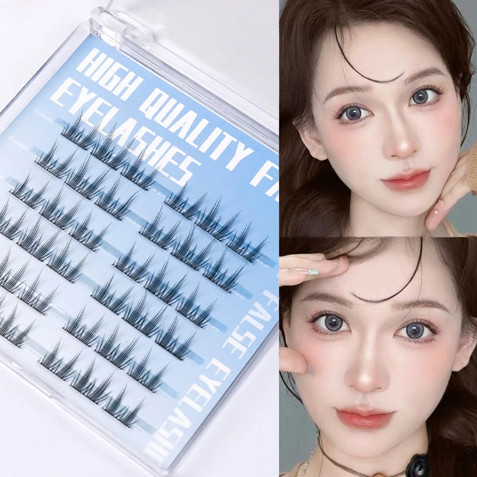 Extensões de cílios postiços finos, faça você mesmo, estilo de grupo de meninas kpop, clusters de cílios autoadesivos, cola livre, cílios individuais longos naturais