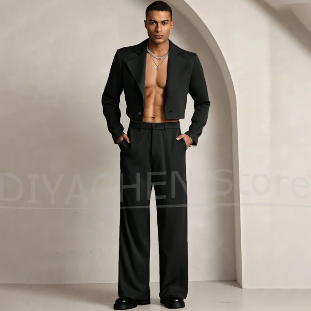 

Мужской черный костюм, модный наряд с лацканами на одной пуговице, стильный дизайн, повседневный повседневный костюм для вечеринки, свадьбы, мужской костюм из двух предметов