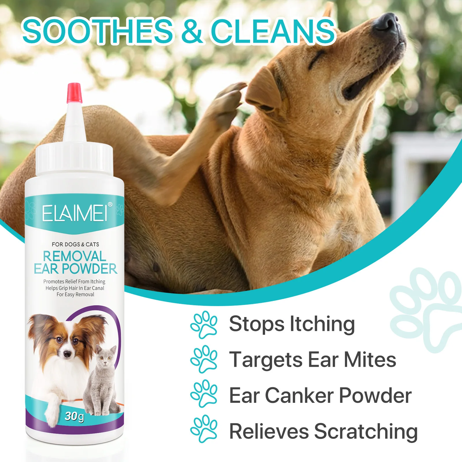 ELAIMEI Ear Removal Powder Dog Pet Ear Painless Hair Removal Powder Hair Removal Application 30g