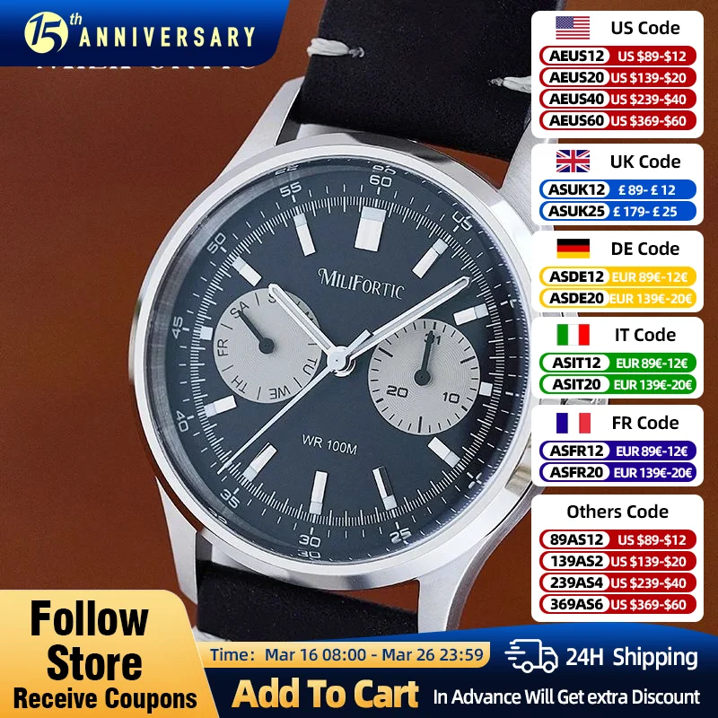 Milifortic Retro American Classic Watch Calendar Dial Sapphire 10ATM Luminous Leather Stainless Steel Vintage Quartz Watches