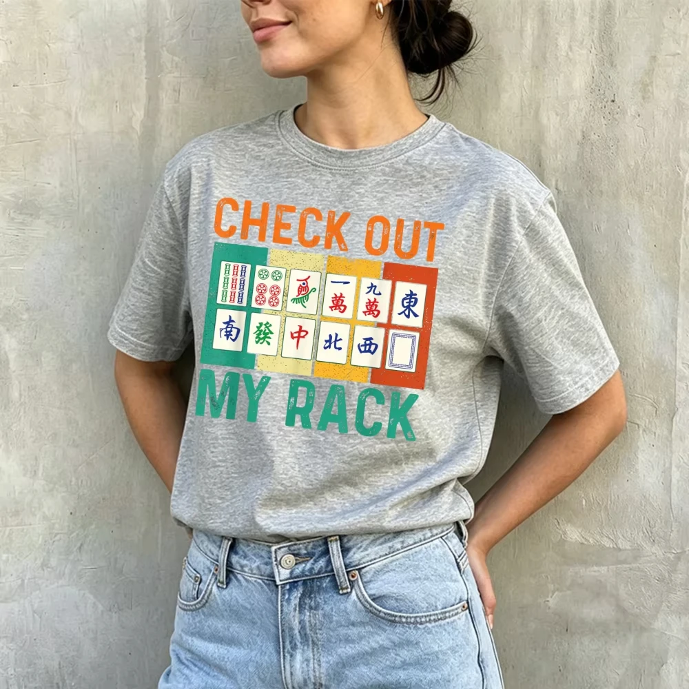 Check Out My Rack Mahjong Tile Graphic T Shirt Vintage Distressed Multicolor Mahjong Hand Print Loose Casual Relaxed Fit