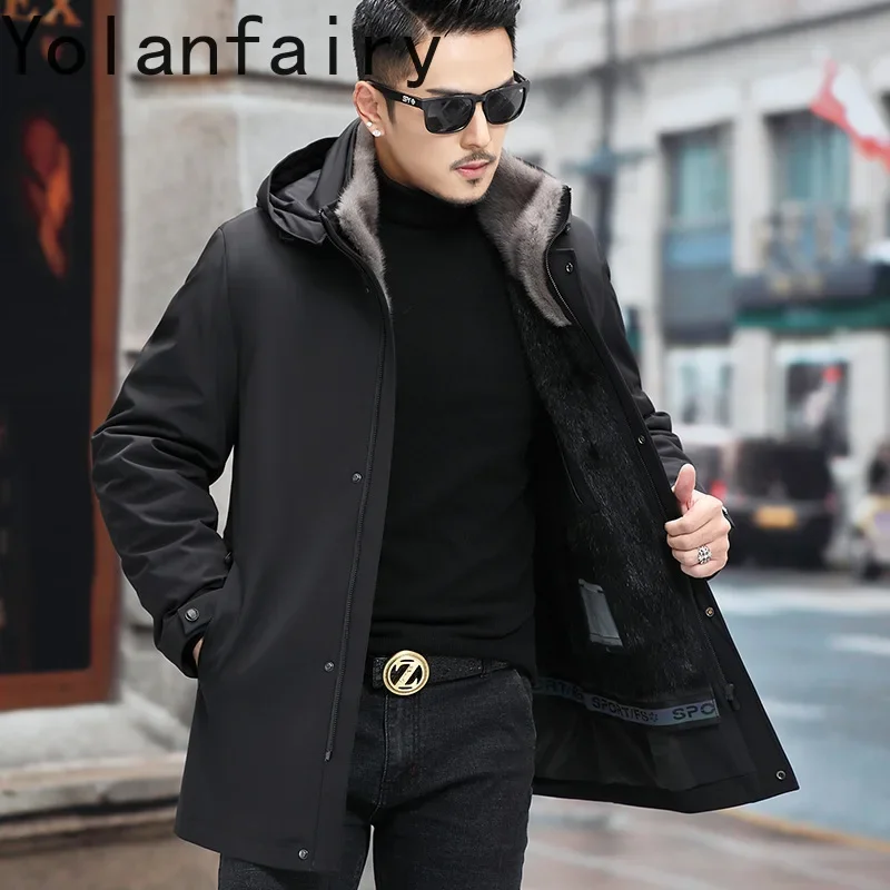 YOLANFAIRY Leather Men Jacket Genuine Sheepskin Men's Clothing Fashion Winter Hooded Nick Garment Mink Liner Coats New Chaquetas