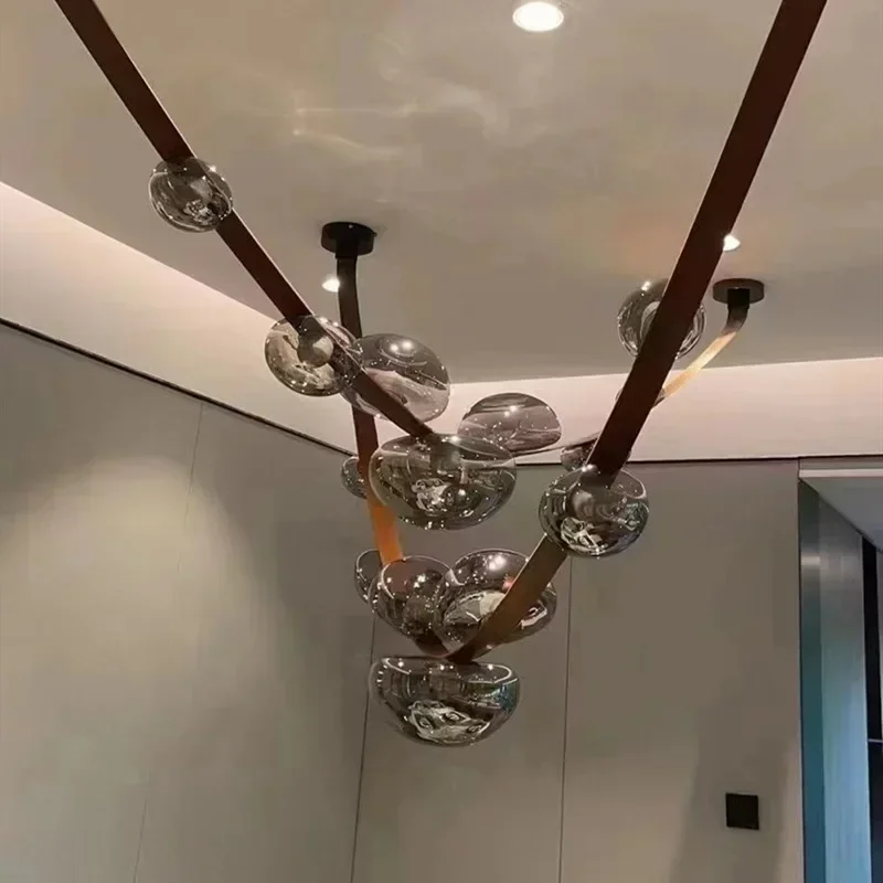 Modern Minimalist Pendant Lamp Lustre Leather Glass Led Lights Home Decoration Living Room Dining Villa Salon Hanging Chandelier