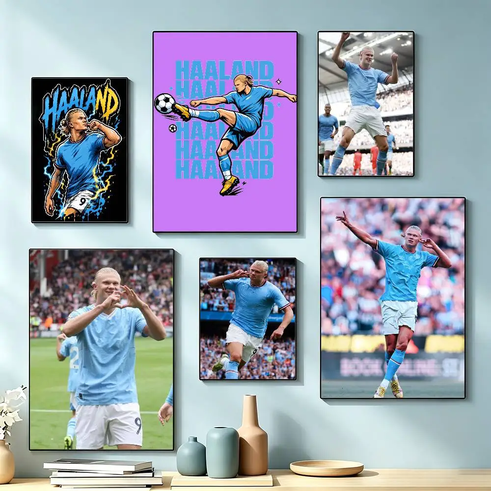 E-Erling Haaland Norway Centre Forward Poster Waterproof Wall Art Sticker For Bar Living Room Vintage Decor High Quality Print