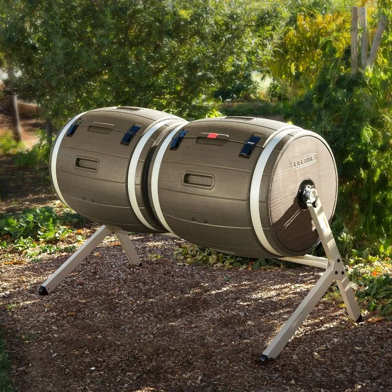 Double Bin Rotating Composter, 100 Gallon cobertizo de almacenamiento para exteriores