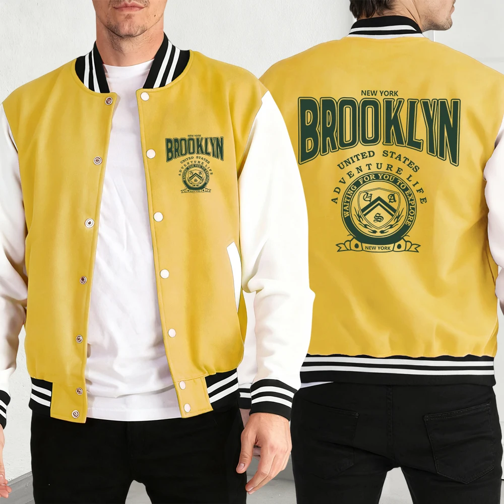 

Мужские бейсбольные куртки Brooklyn United States, флисовое универсальное пальто, осенняя повседневная одежда, мужской американский свободный трикотаж в стиле ретро