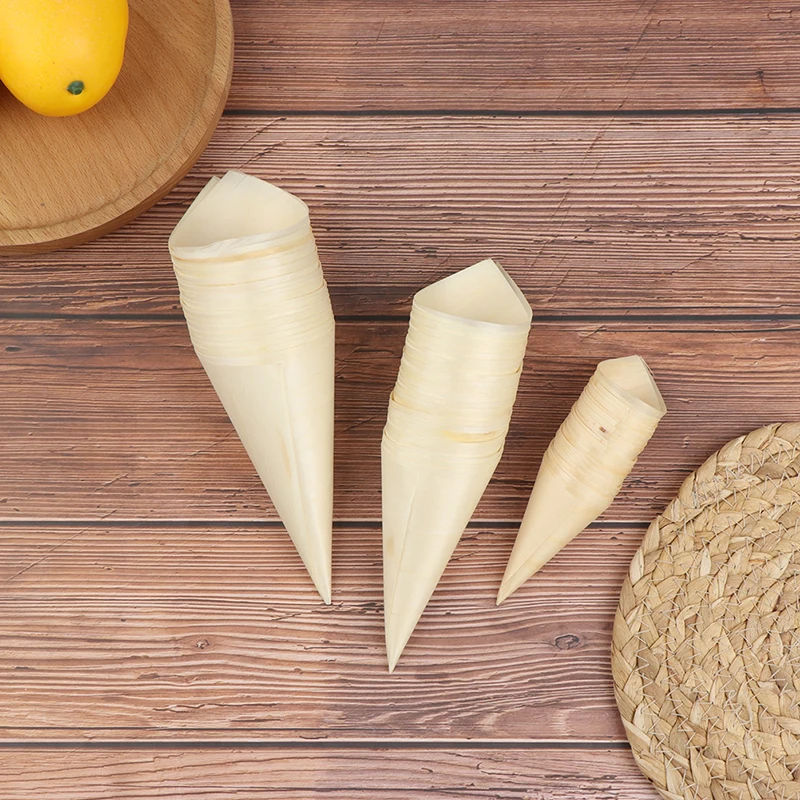 

50pcs Cones Disposable Wood Appetizer Cones Ice Cream Cone Cups Party Candy Cones