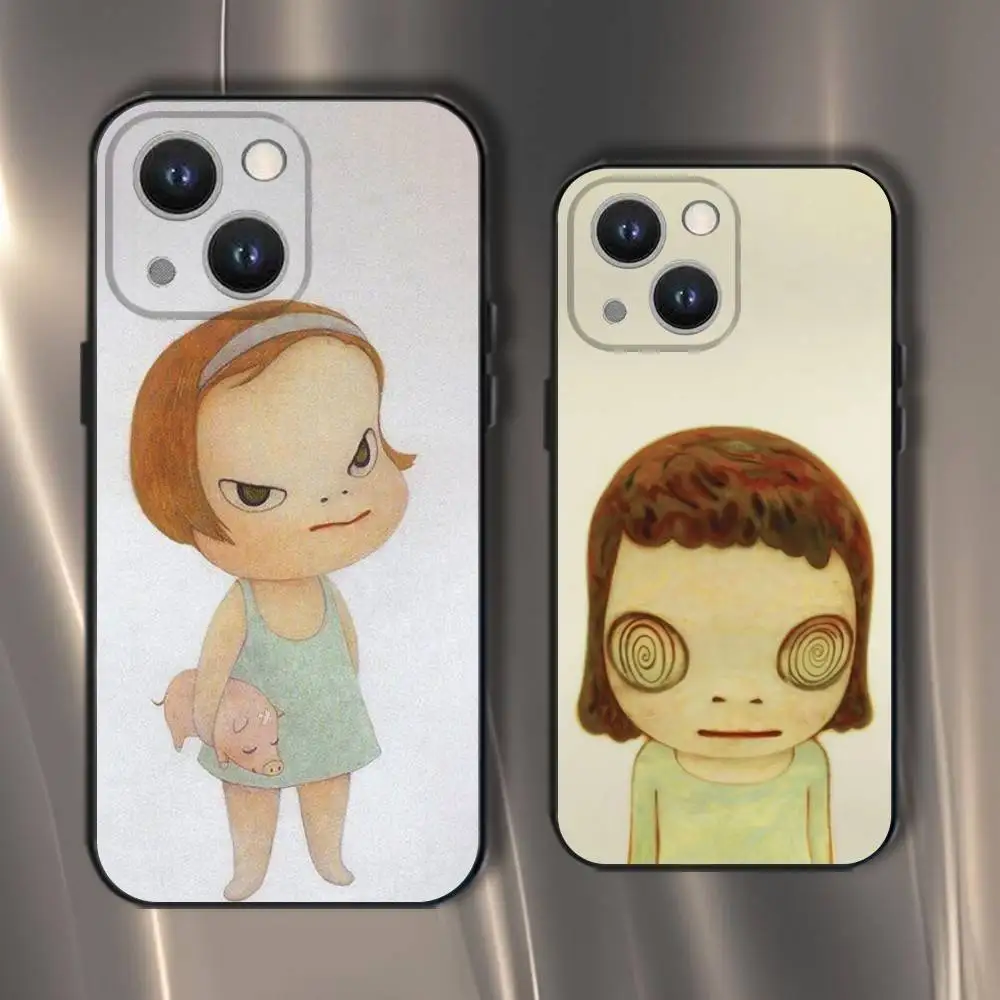 

Art Yoshitomo Nara Phone Case For iPhone 16,15,14,13,12,11,Pro,XS,Max,XR,Plus,E,SE4,Mini Black Soft Cover