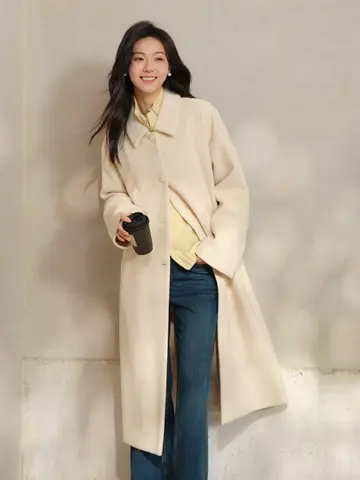 Abrigo de lana elegante para mujer, abrigo largo con solapa, silueta recta cálida, chaqueta de lana de invierno, trajes elegantes para ir al trabajo diario