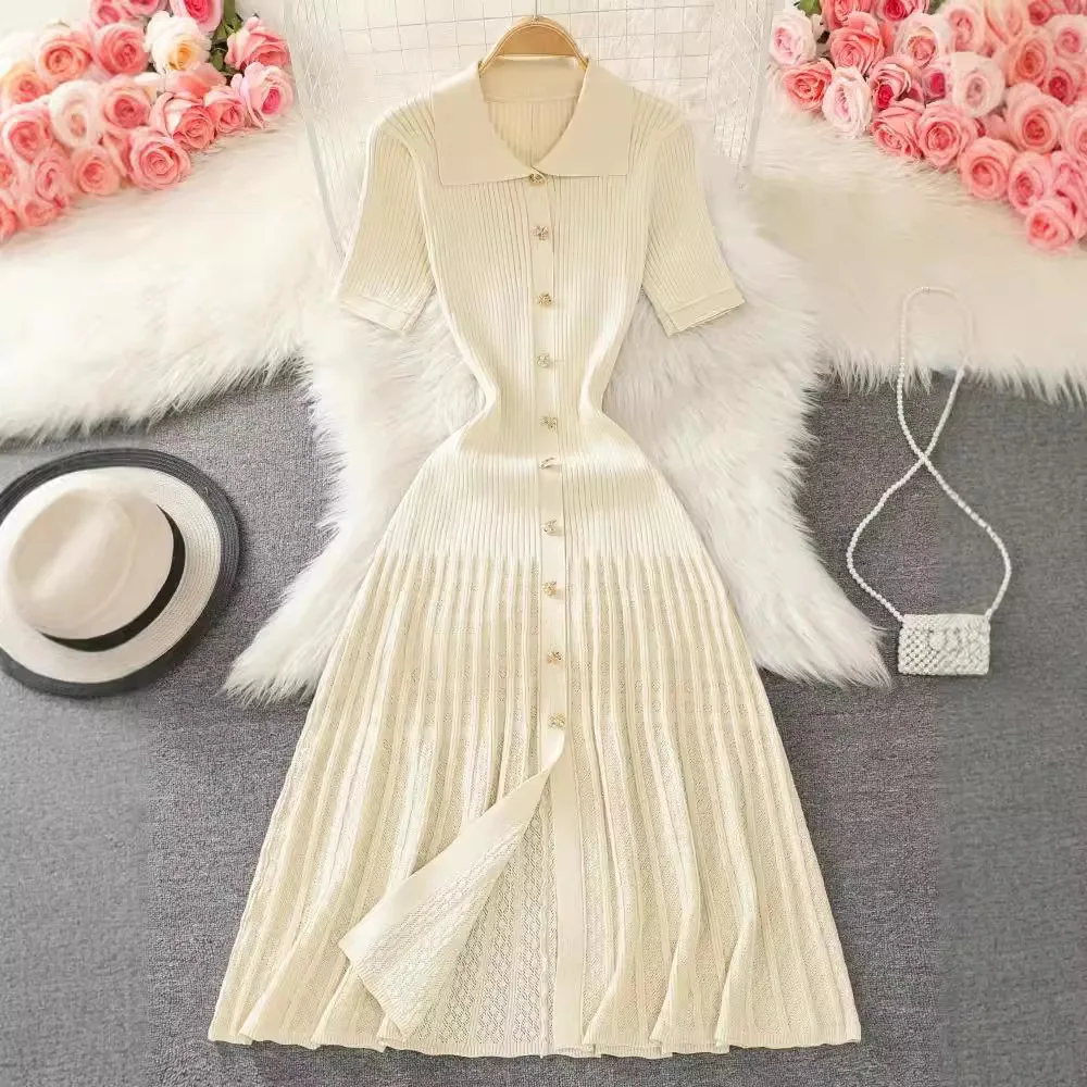 أزياء أنيقة المرقعة محبوك فستان طويل الربيع الصيف المرأة الفاخرة قميص سترة فستان سيدة حفلة فيستدو