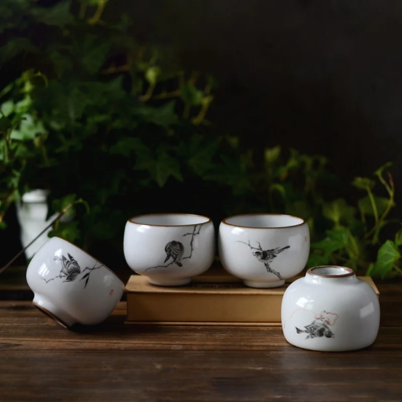 Jingdezhen Hand-Painted Master Cup Ru Ware Natural Crack Supportable Tea Cup Pure Handmade Ceramics Kung Fu Tea Cup XI Top Branc