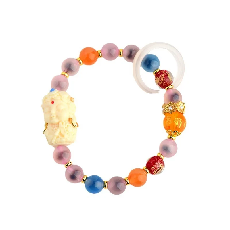 Original Candy Heart Agate Gold Foil Incense Gray Tara Bracelet Multi Gem Glass Running Ring Cultural Creative Jewelry