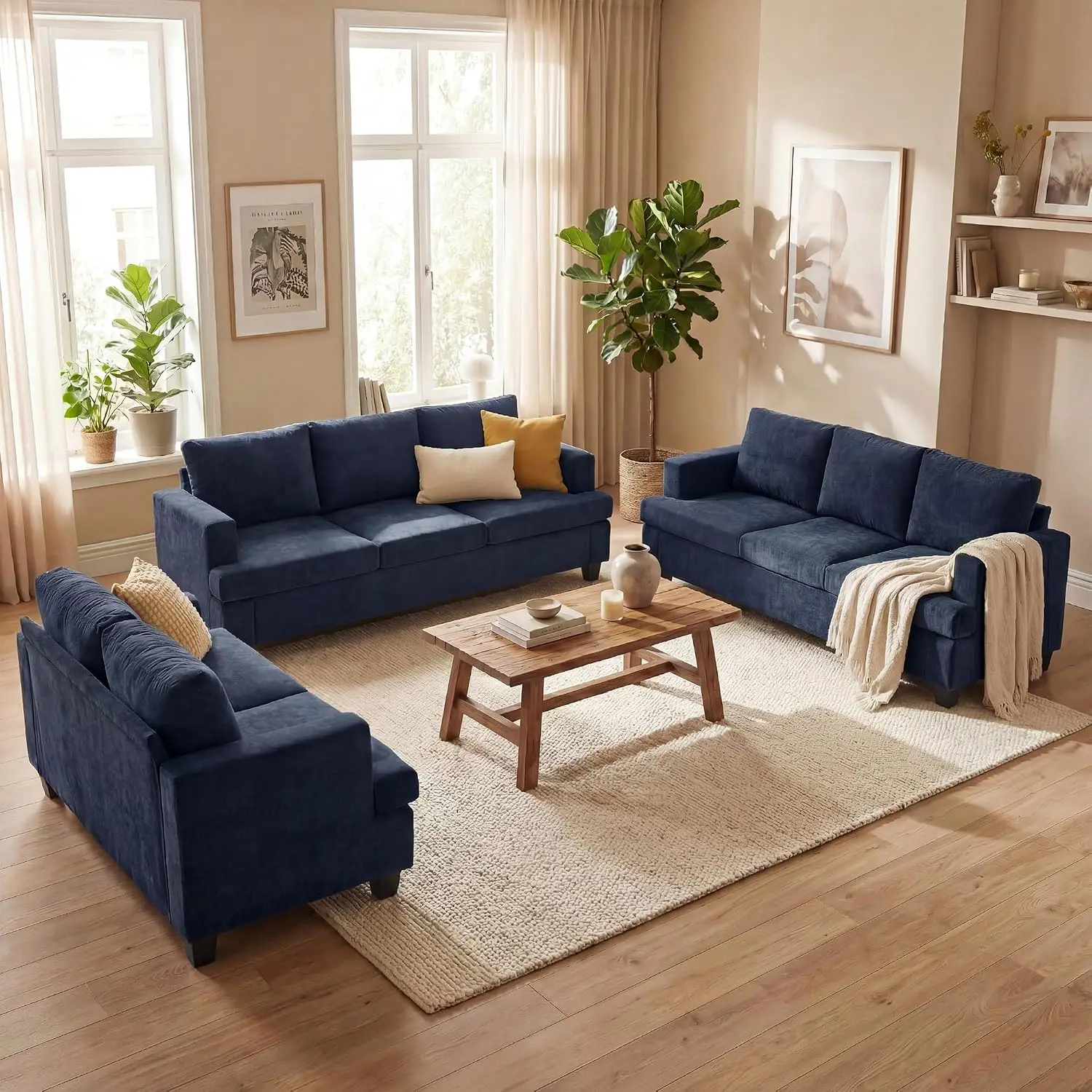 8 Seats Couch Set, 3 Piece Set Comfy Sofa, 3 Seater Couch*2 & Loveseat Sofa with Deep Seats for Living Room, Modern, Customized