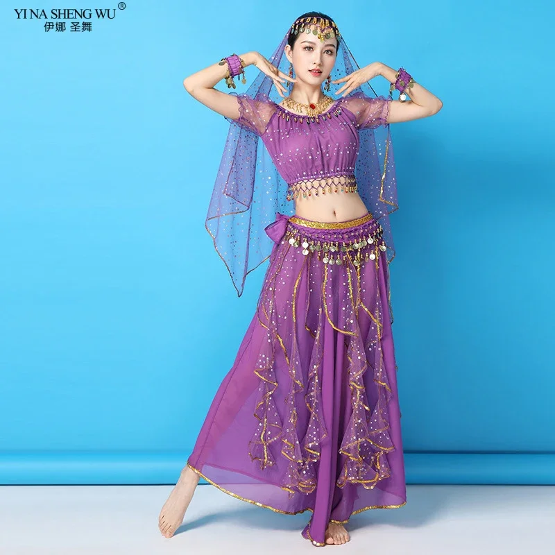 Neue Großhandel Indischen Tanz Top Rock Für Erwachsene Weibliche Bauchtanz Praxis Kleidung Frauen Bollywood Dance Performancev Kostüme