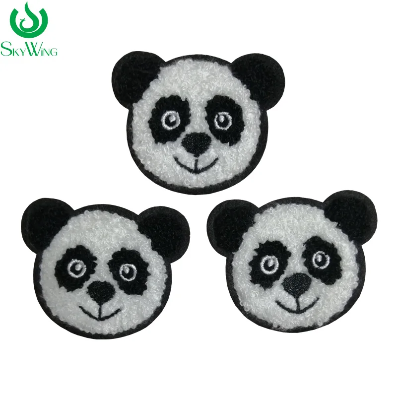 Attractive Price 3pcs Lovely Chenille Panda Embroidered Patches Cartoon Animal Applique for Kids Knit Beanie Hat Jean