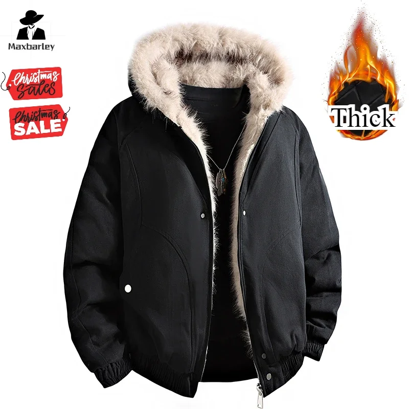 

2025 Winter Plush Jacket Men's High-end Trendy Thick Mink Fur Inner Warm Hooded Coat Women's Casual Snow Ski Cold-proof Parka