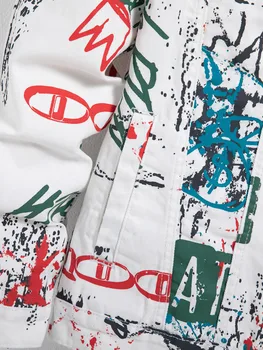 Men's spring-summer graffiti print denim jacket, regular size. Stylish street style. 4