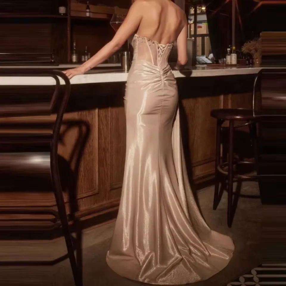Angepasst Luxus Meerjungfrau Prom kleid Für Frauen Liebsten High Side Split Formale Hochzeit Party Kleid Vestidos De Noche