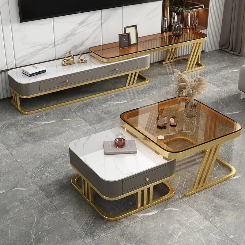 Italian light luxury coffee table bright rock slab living room household small apartment size square combination modern