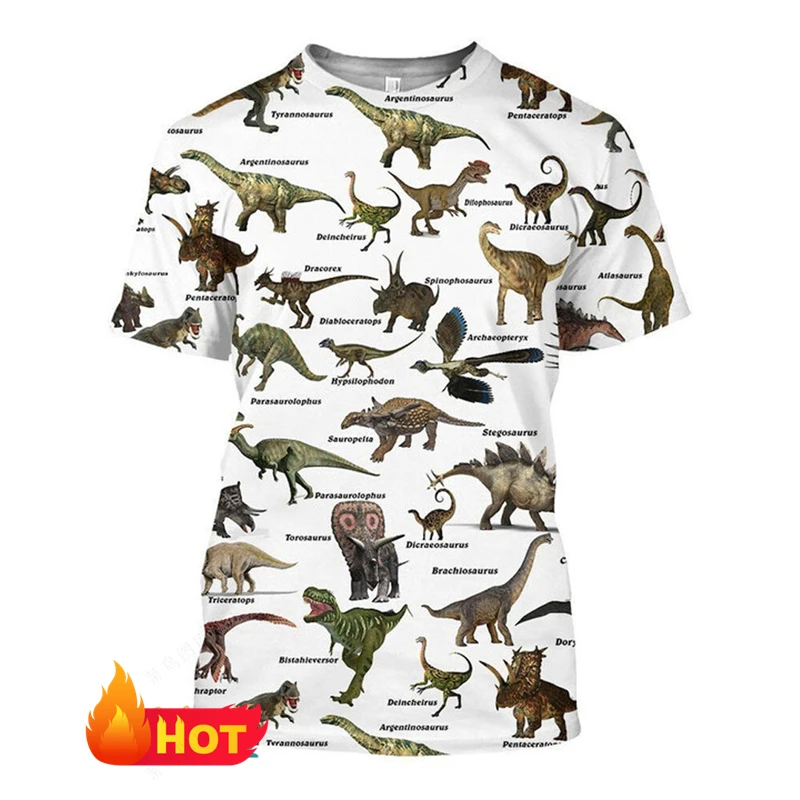 Vintage Summer Men's T-shirt 3d Print Dinosaur Pattern Series T-shirt Loose Comfortable Unisex Top Fashion Round Neck Kids Tees