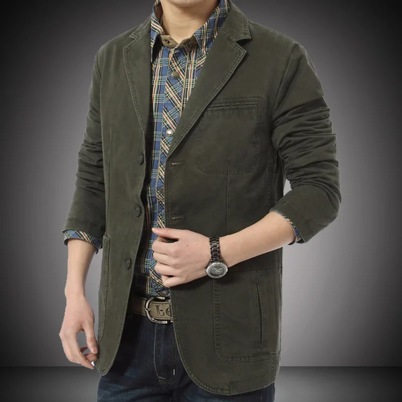 

Autumn Men Cargo Jacket Vintage Turn Down Collar Male Coat Solid Color Single-breasted Long Sleeve Business Casual Man Outerwear